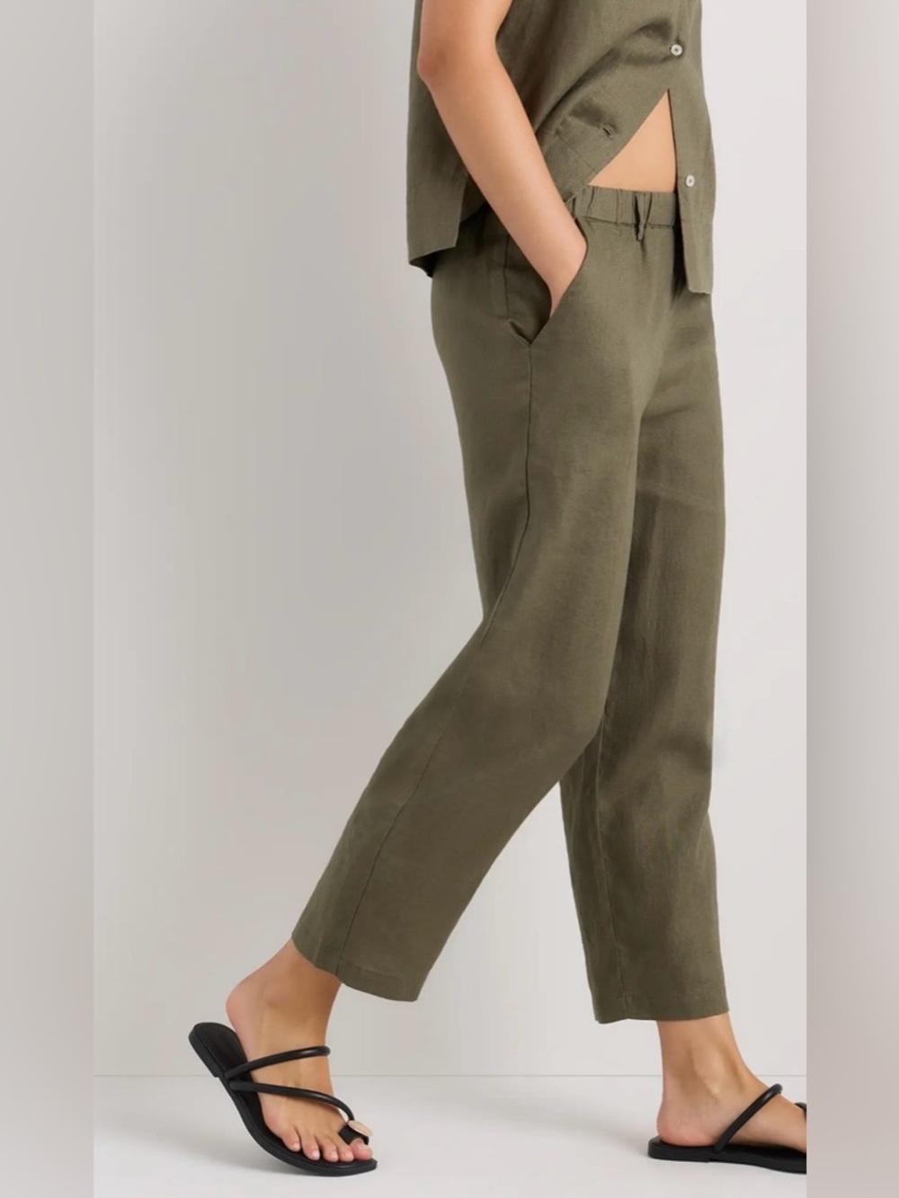 Quince Women's Olive Wide Leg Linen Pants